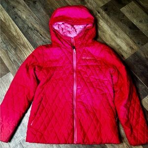 Columbia Quilted ButterFly Lodge Coat JACKET Girls Small Sz 6-7 PINK Winter